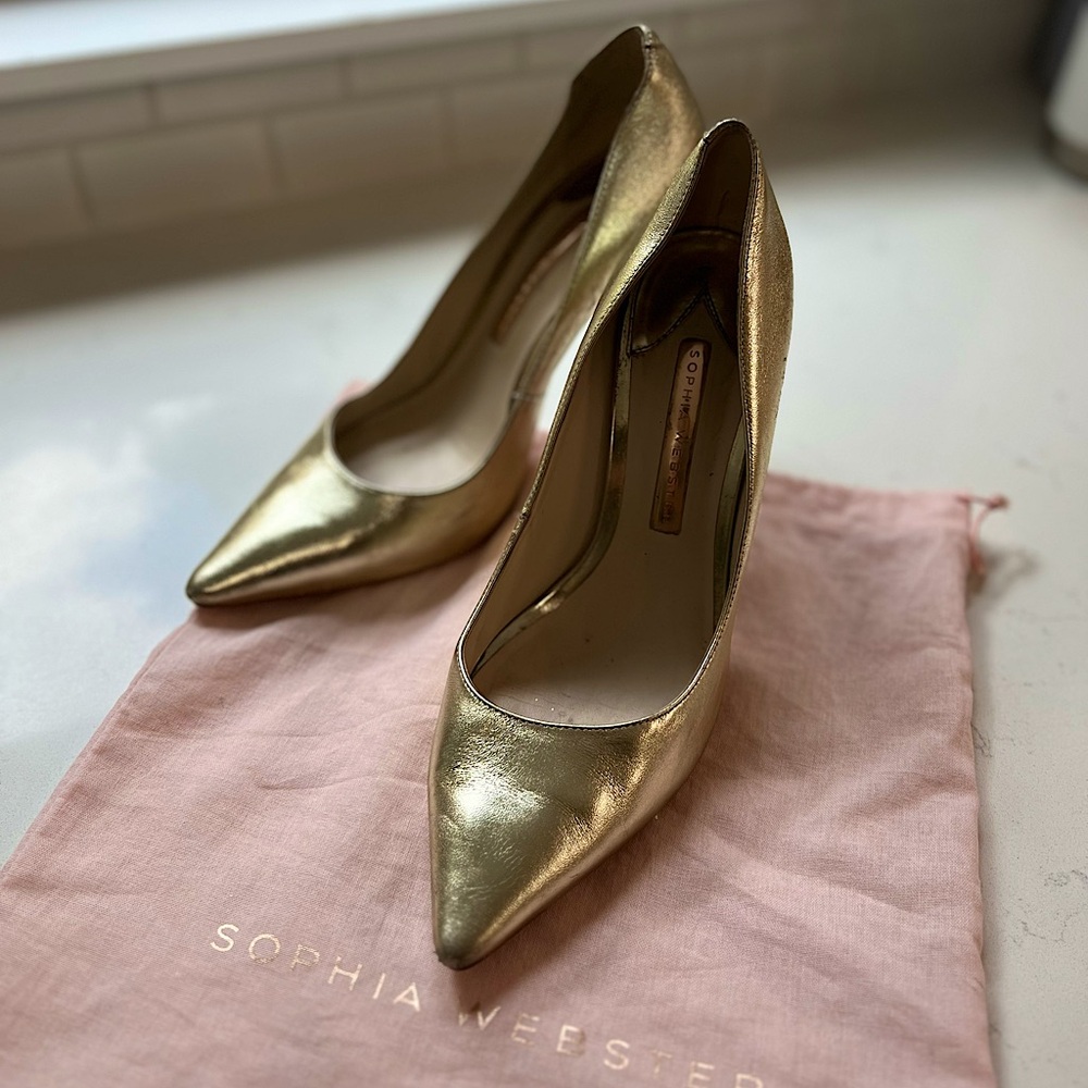 Sophia Webster Coco Gold Leather Ombre Crystal Encrusted Heels Size 38